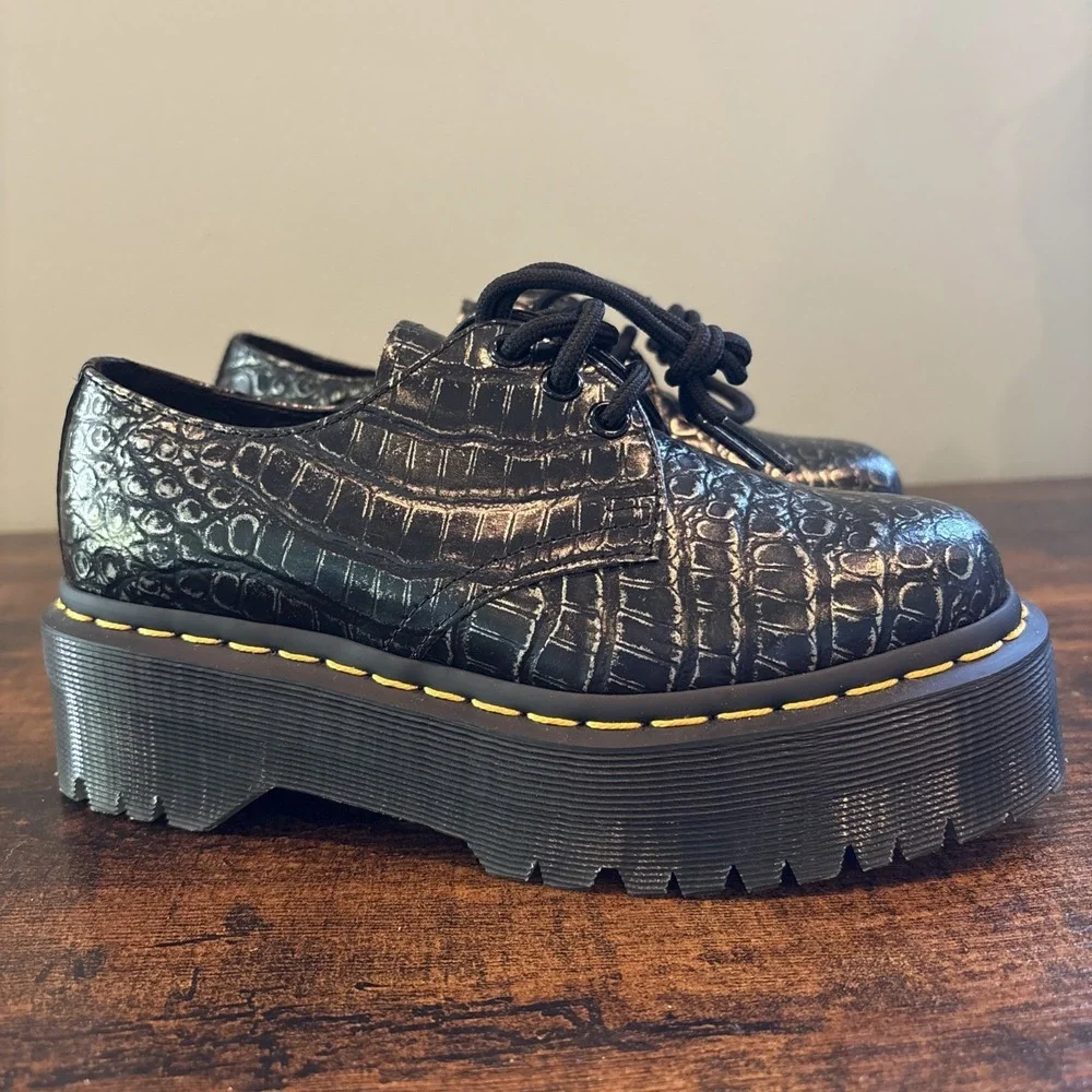 NEW Dr. Martens 1461 Quad Croc Gunmetal Wild Croc‎ Platform 4 M, 5 L Shoes